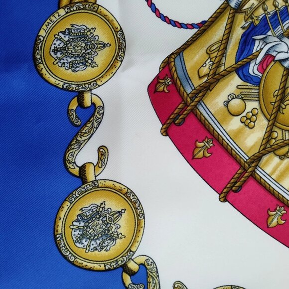 Hermes scarf Carre 90 Les Tambours Blue Silk100% 279-071525 - Picture 3 of 9